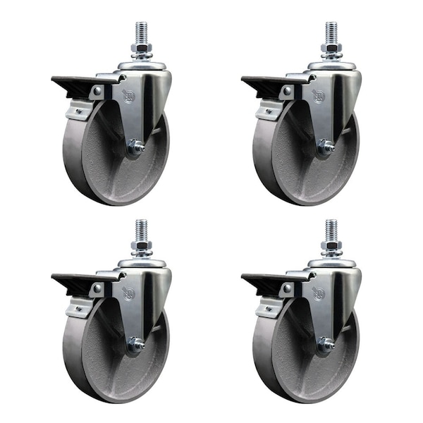 5 Inch Semi Steel 12 Inch Threaded Stem Caster Set with Brake